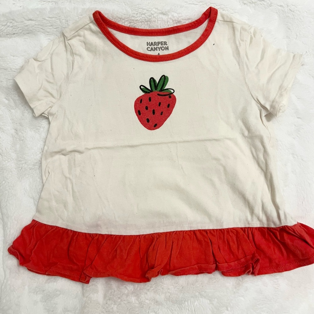 Harper Canyon Cream & Red Strawberry Ruffle Tee - Kids